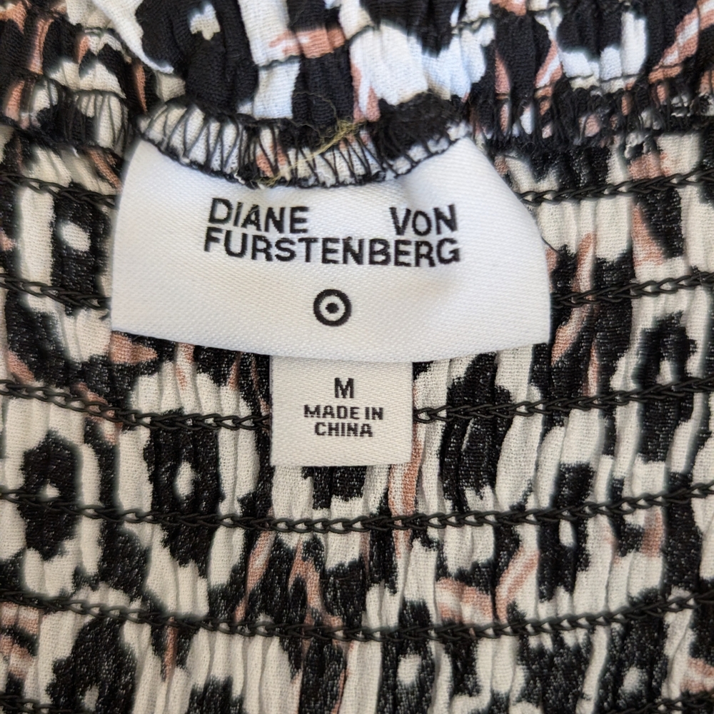 Diane Von Furstenberg X Target Womens  Medium Smocked Midi Dress Black Vacation - Picture 4 of 5